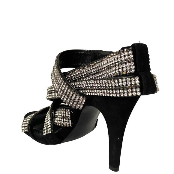 Zara Black Velvet Sandals with Rhinestone Strap in Size EU 37 - Picture 3 of 14